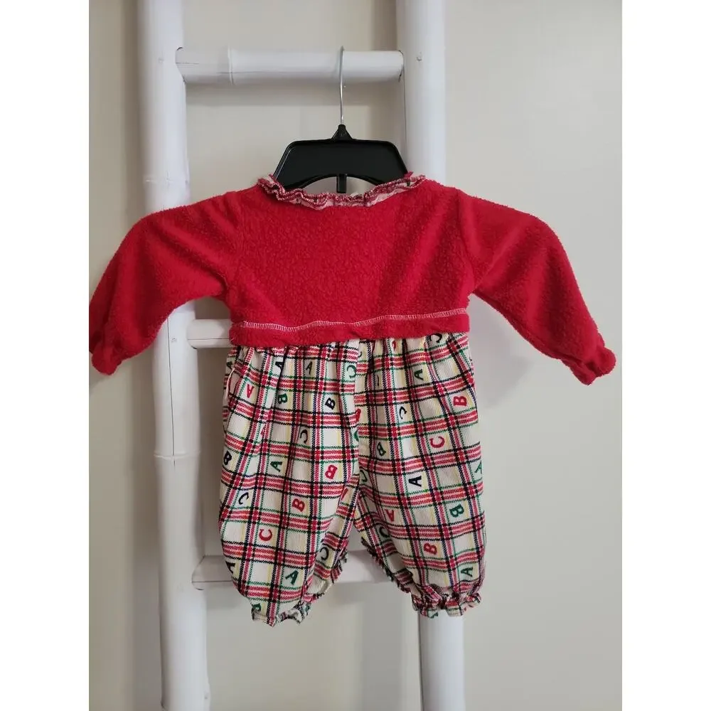 Vintage 90s Fisher-Price Baby ABC Plaid Romper Faux Red Cardigan Size 0-6 M